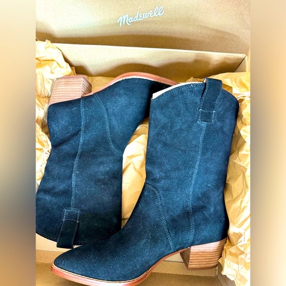 MADEWELL Black Suede Western Boots “The Cassidy Tall Western Boot” NWT - Picture 4 of 16